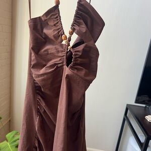 Brown Zara Halter Beaded Mini Dress Size Medium